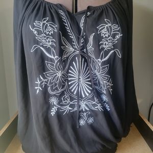 LANE BRYANT Top Plus Size 22/24 Royal Black Embroidered Sequin Blouse